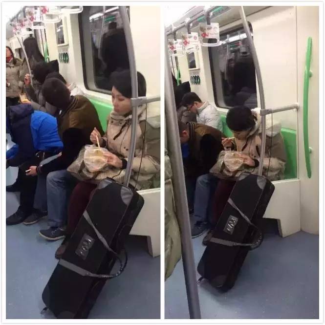 OMG！“鸡爪女”又在地铁12号线上吃起了麻辣烫！