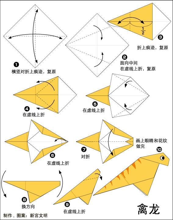 恐龙折纸教程小恐龙,折纸恐龙大全之棘背龙