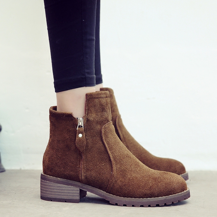 英伦风中跟马丁靴短靴,英伦学院风坡跟短靴