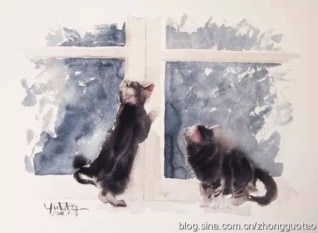 日本水墨画猫,国画猫水墨画