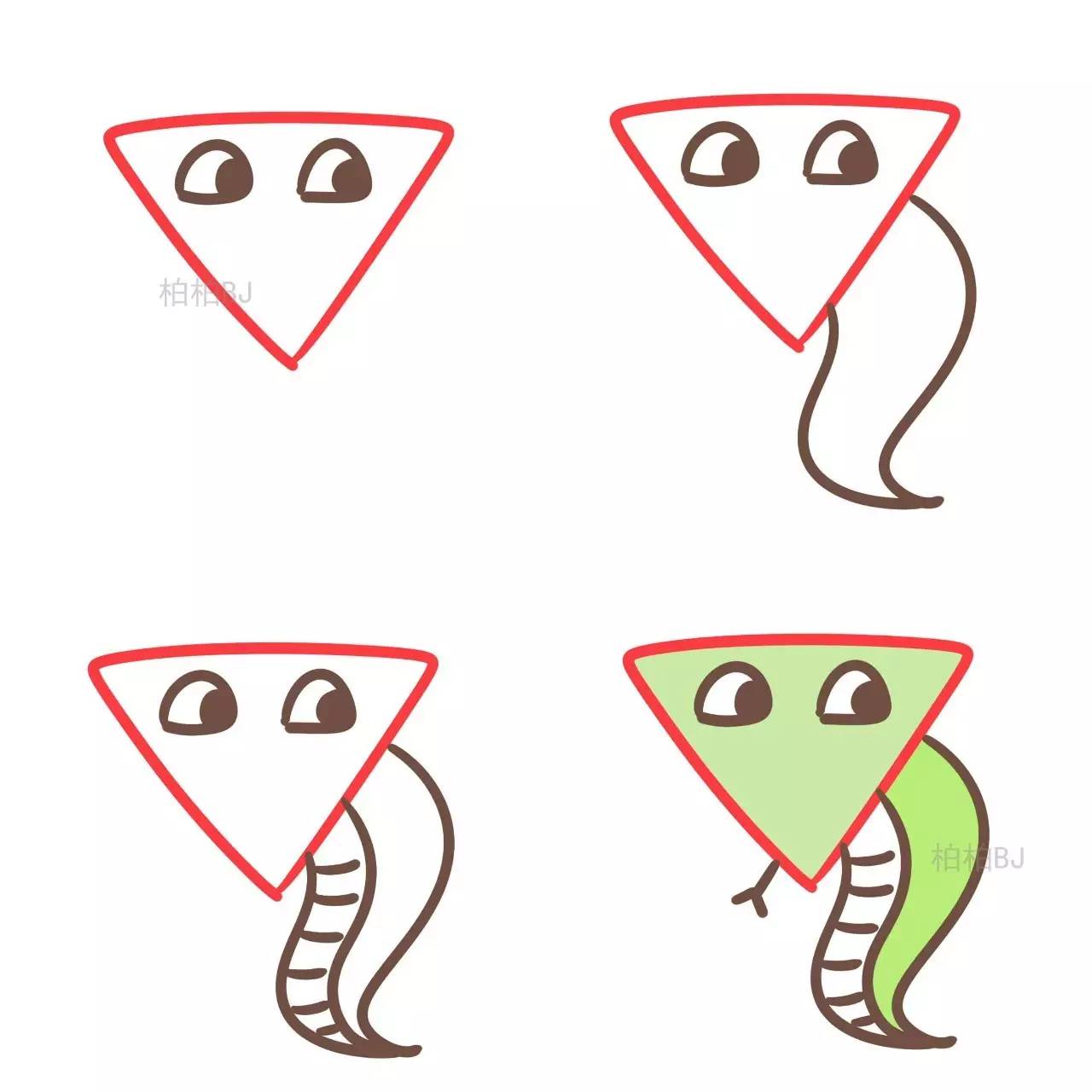 三年级简笔画趣味思维图,三角形创意简笔画