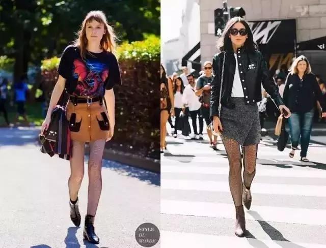 渔网袜潮酷搭配,破洞渔网袜穿搭