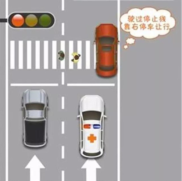 红灯避让救护车怎么做,遇到红灯避让救护车视频