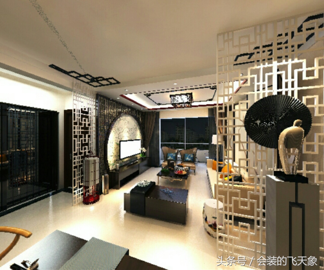 镂空隔断设计超美沈阳中海国际社区89平中式装修效果图