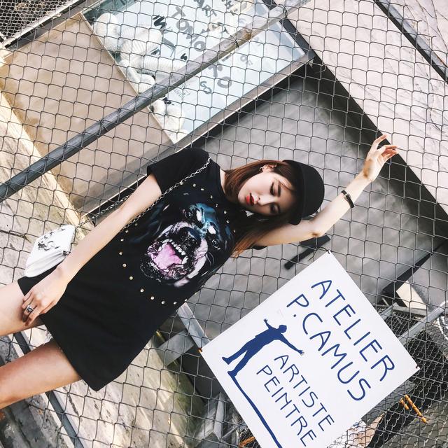 休闲宽版时尚长t恤,个性时尚中长款t恤秋冬