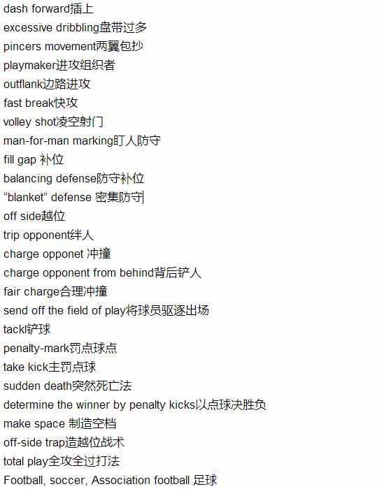 世界杯足球英语词汇,关于足球的英文术语