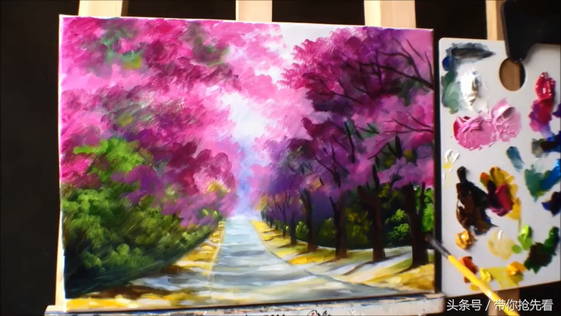 丙烯颜料画樱花树教程视频,丙烯颜料樱花的画法