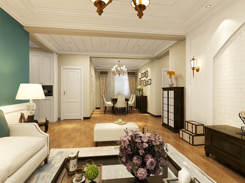 蓝绿色风格装修,建发宝湖庭院多少钱一平