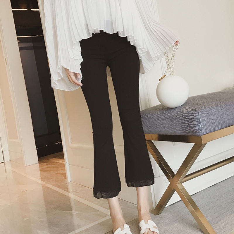 夏季黑色微喇叭裤九分裤怎样搭配,微喇叭九分裤百搭显瘦安排起来