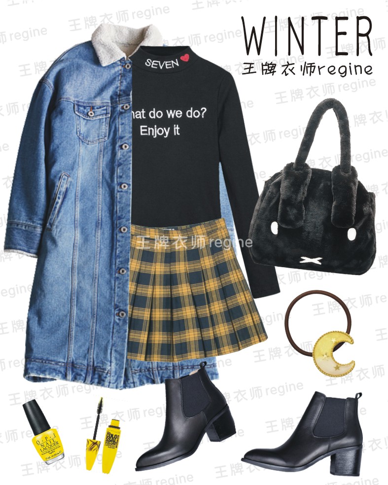 元气满满衬衫百褶裙,元气浅蓝格裙