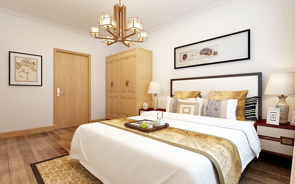 轻法式100平方小三室装修效果图,新中式风格三室一厅130平米