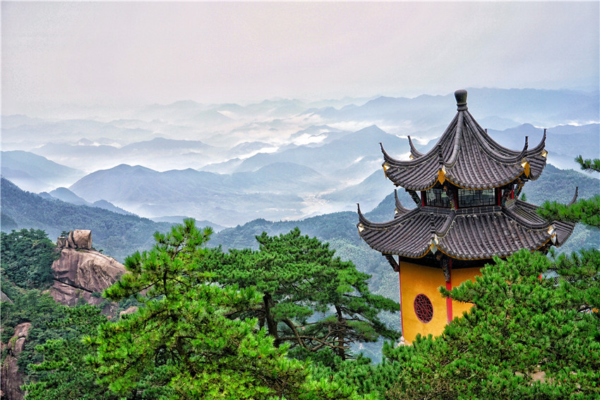 九华山天台景区航拍,九华山天台明月