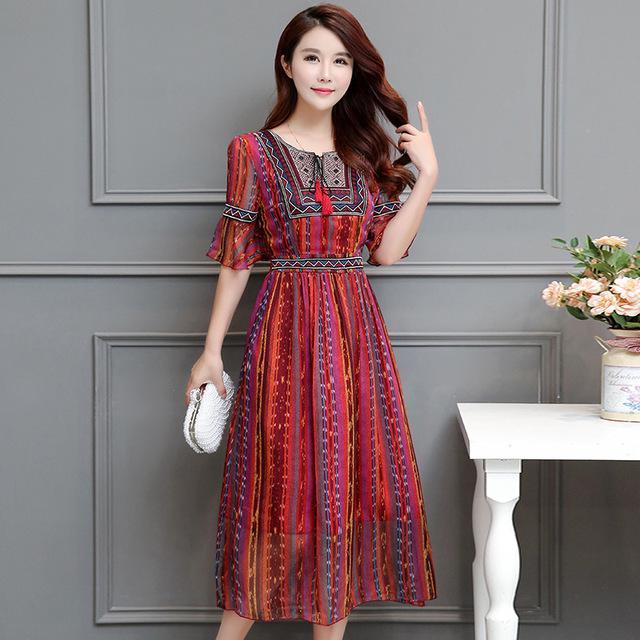 减龄收腰复古气质中长款连衣裙,收腰连衣裙火爆知性优雅显气质