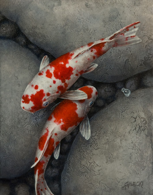 加拿大画家TerryGilecki《锦鲤系列》丙烯画，平静安宁的心境