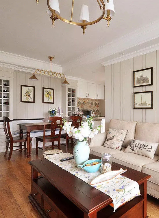 92平米三室一厅美式装修效果图,小三居90平米简约风格装修多储物