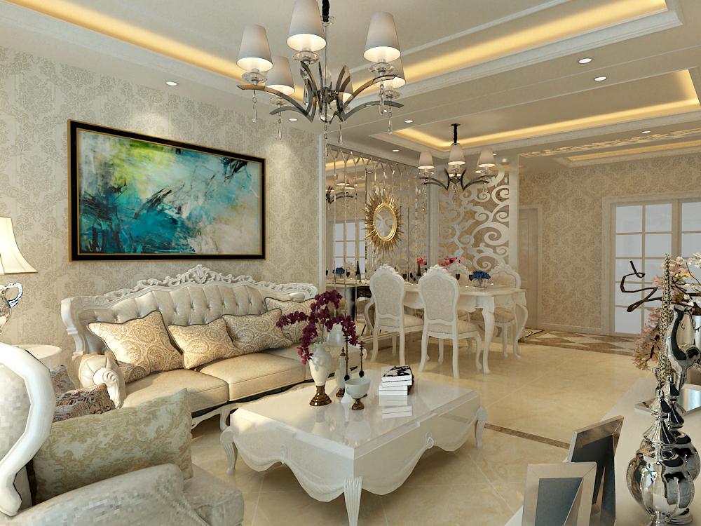 金地檀溪一楼带院,135平方欧式轻奢装修风格