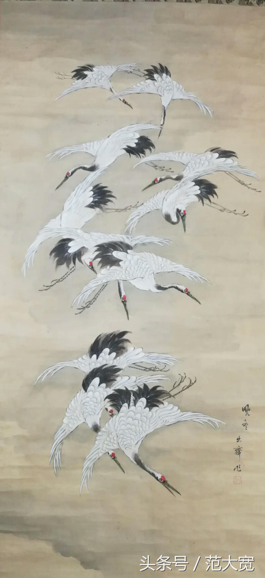 日本画师画仙鹤,仙鹤画作讲解