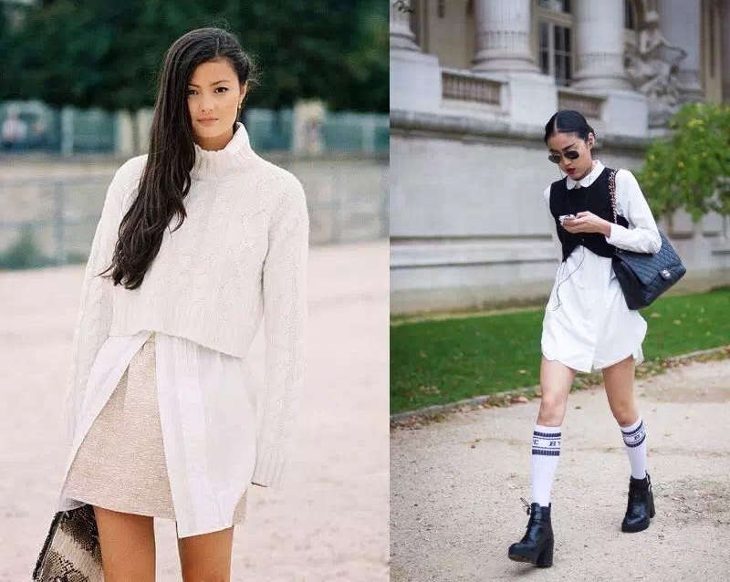 一件衬衫就让你美翻了整个春天,一件衬衫和一条裙子