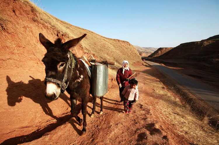 这个村庄吃水就这一口小泉眼，每天靠毛驴驮水使用