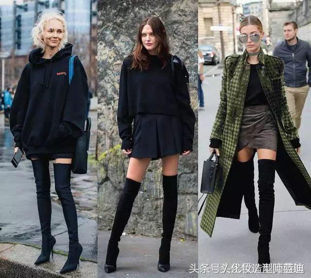 黑色过膝靴搭配抹胸裙,黑色过膝靴搭配图片