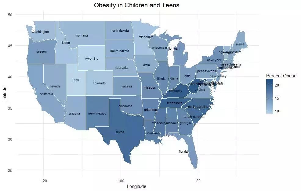 R可视化分析美国的肥胖症
