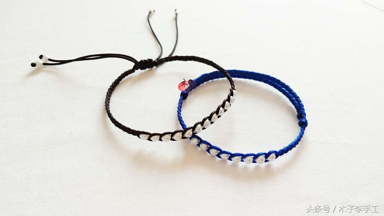 三股红绳珠子手链,三股绳手绳编织教程