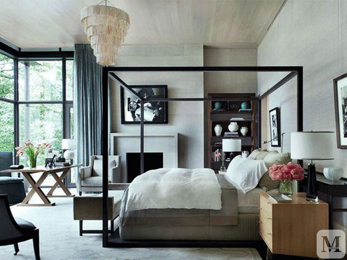 法式卧室黑色床搭配效果图,豪宅卧室上下铺