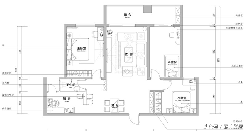 正商双湖湾两室设计,正商城三室两厅装修设计案例