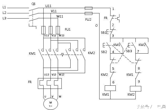 电工电机正反转线路图讲解,电工实操电机正反转实物接线图