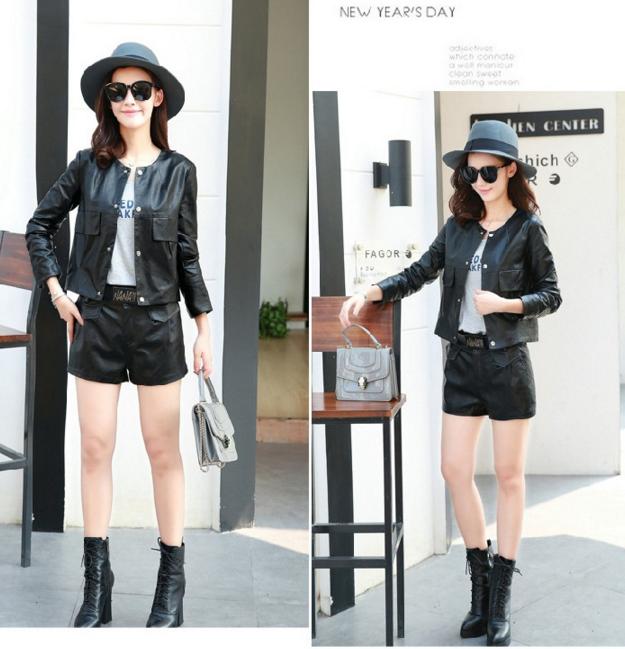 高级皮衣休闲,高档pu皮衣针织拼接