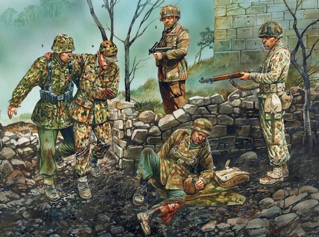 二战德军迷彩士兵单兵装备,二战德军迷彩服配大檐帽