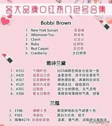 夏季大牌热门色号大全图片,各种大牌热门色号试色