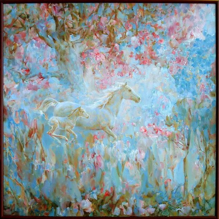 俄罗斯艺术家AydemirSaidov的人体绘画,花间的美丽少女