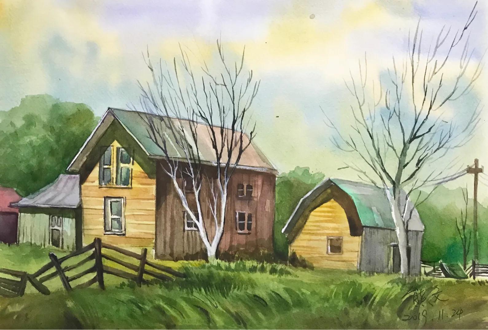 水彩乡村风景画,乡村风景水彩图片大全