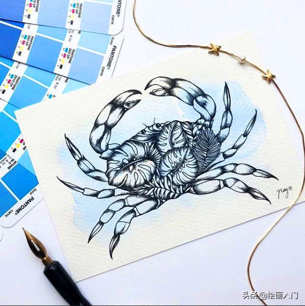 夏日海洋水彩画,夏日水彩颜料画简单风景画