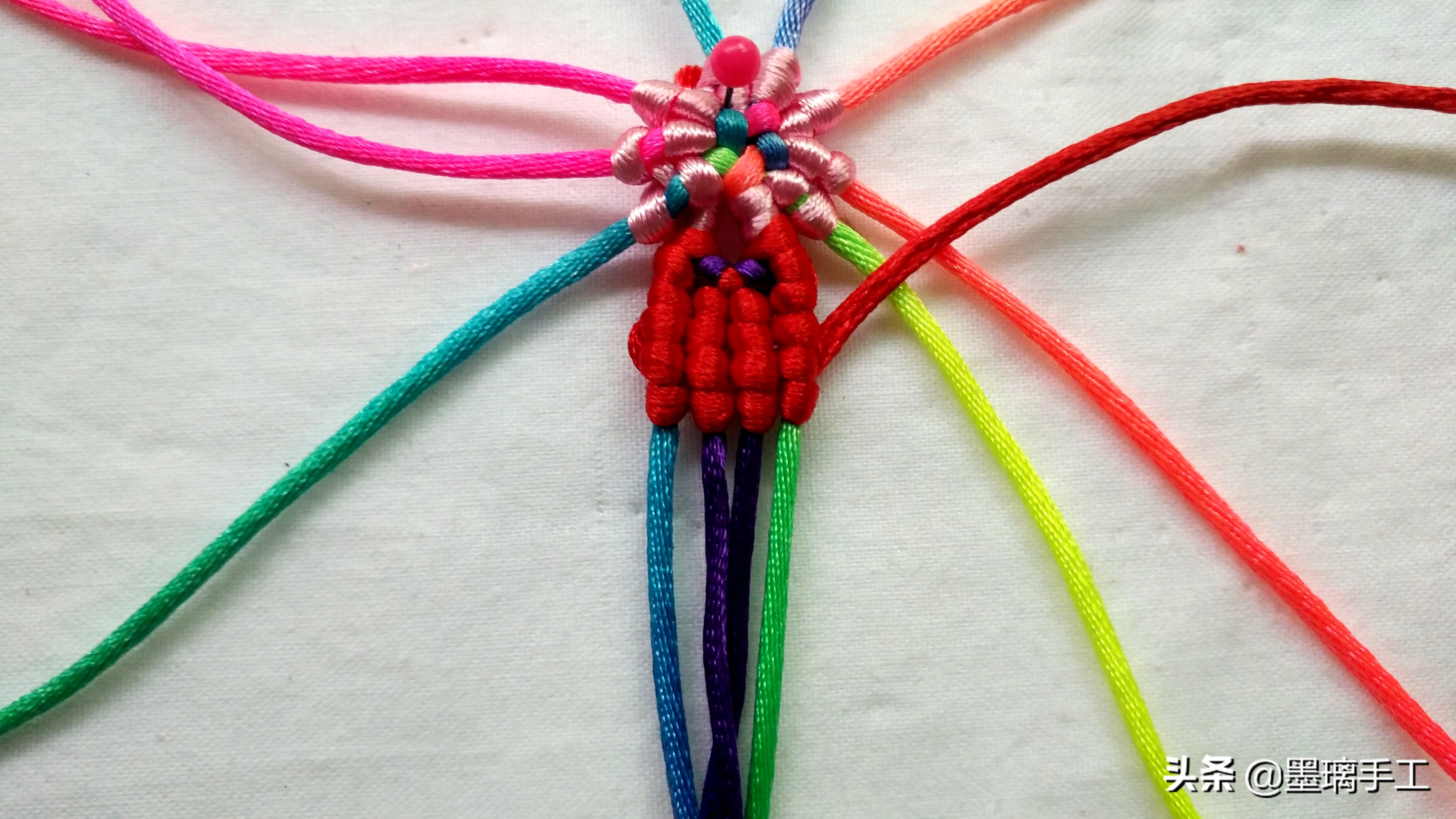 手工编绳大挂饰教程,手工编绳立体花朵挂毯视频教程