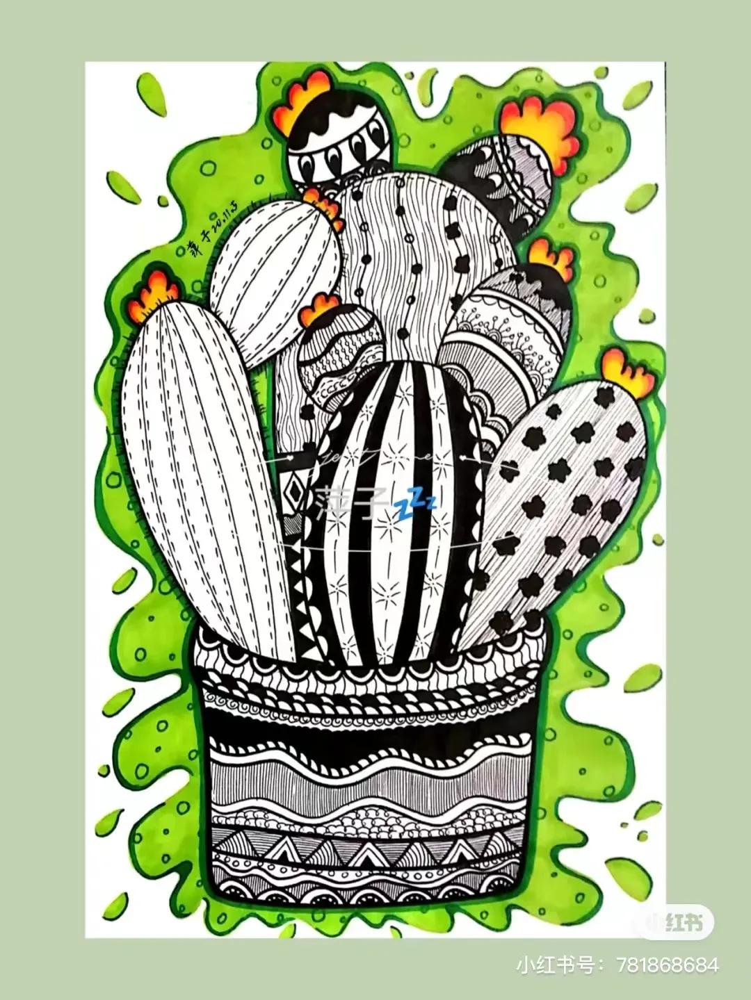 花卉简单线描创意画,花草线描画装饰