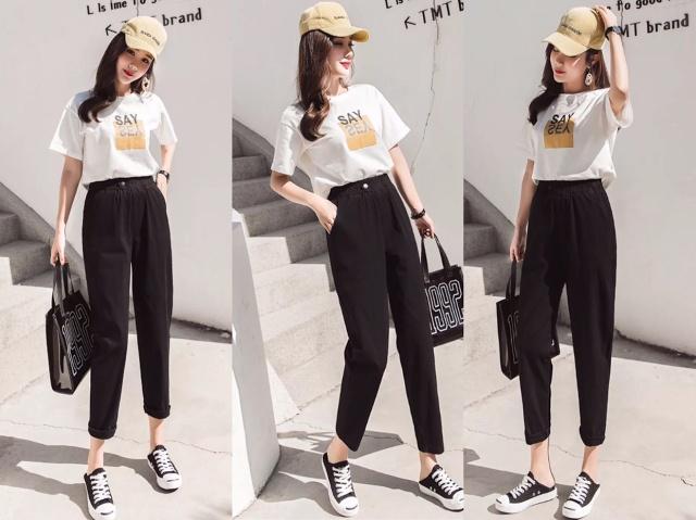 黑色高腰牛仔哈伦裤百搭经典,黑色哈伦裤女款显瘦型