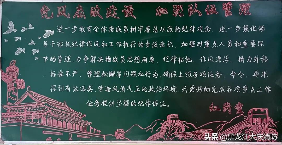 大庆支队开展“读、讲、画、树、谈”实践活动—“画廉画、蕴丹心”黑板报作品展