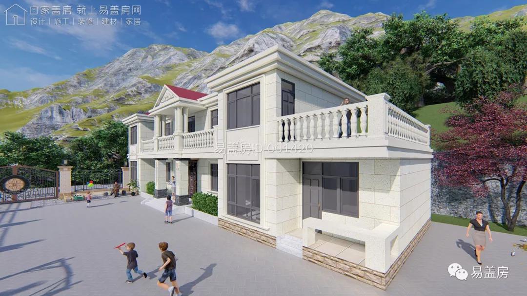 80平米经典欧式二层小别墅设计图,13.6米面宽带小院的欧式二层别墅