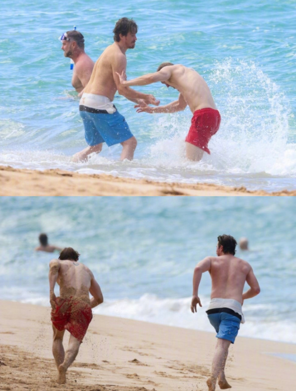 辣眼睛！大本、查理汉纳姆等海边嬉戏袒胸露乳上演男神肉体盛宴