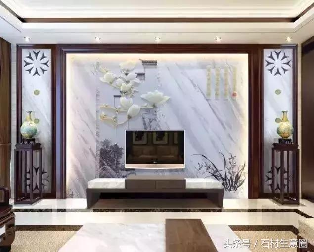 清水出芙蓉天然去雕饰木雕,鱼肚白石材背景墙现代简约