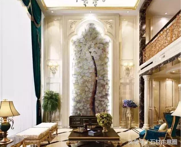 清水出芙蓉天然去雕饰木雕,鱼肚白石材背景墙现代简约