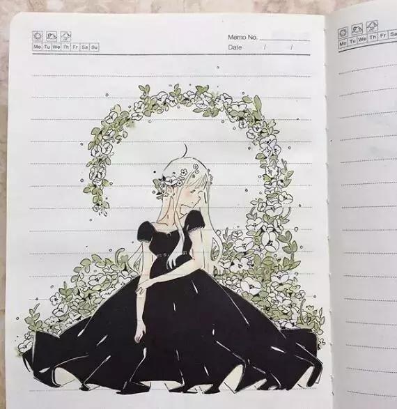 日本小姐姐画画素描,日本小姐姐一组插画