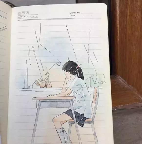 日本小姐姐画画素描,日本小姐姐一组插画