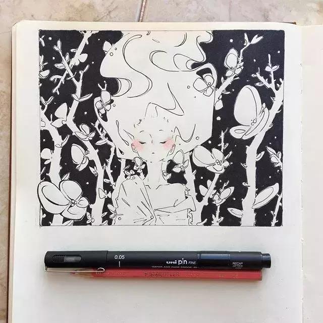 日本小姐姐画画素描,日本小姐姐一组插画