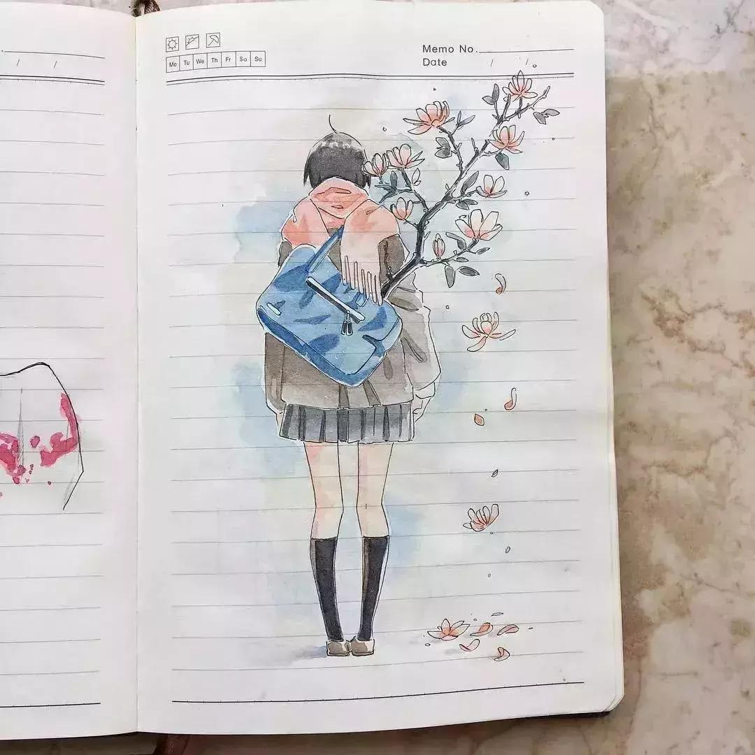 日本小姐姐画画素描,日本小姐姐一组插画