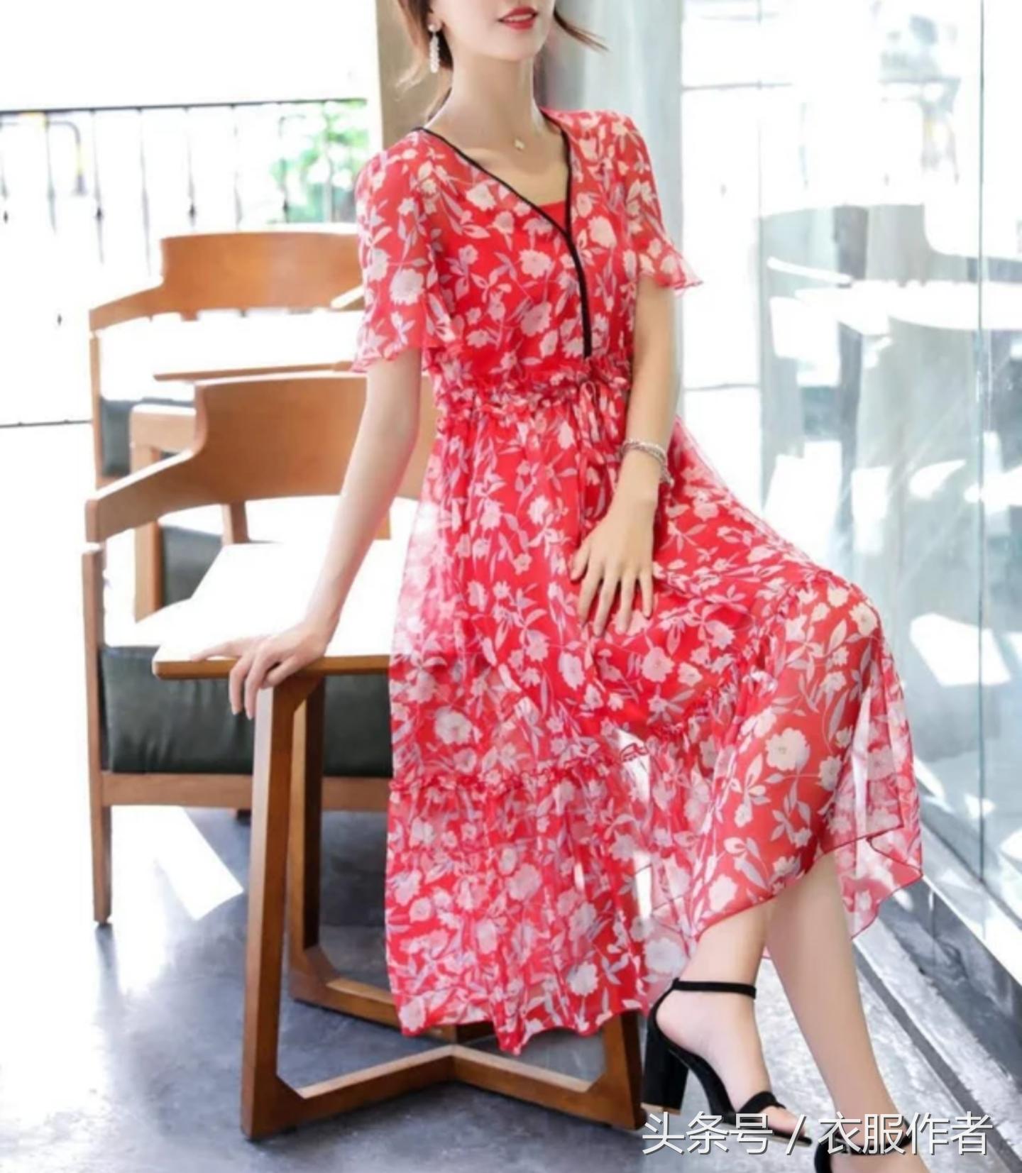 宽松款桑蚕丝落肩袖连衣裙纸样,复古宽松雪纺连衣裙纸样