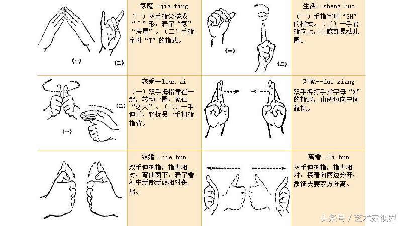 手语一只手100个手势图解,各种手语手势