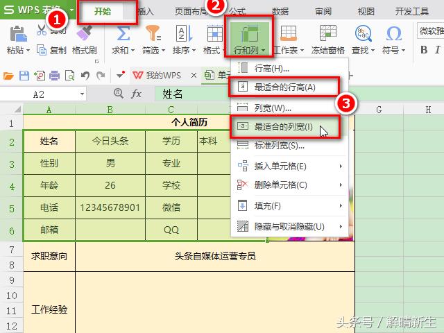 WPSExcel入门2:怎样快速调整单元格大小